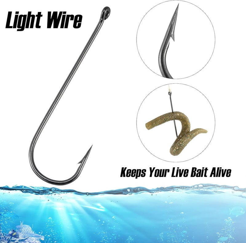 Dr.Fish 100 Pack Aberdeen Fishing Hooks Freshwater, Straight Shank Light Wire Worm Hooks for Bass/Crappie/Bream/Bluegill/Panfish - Image 5